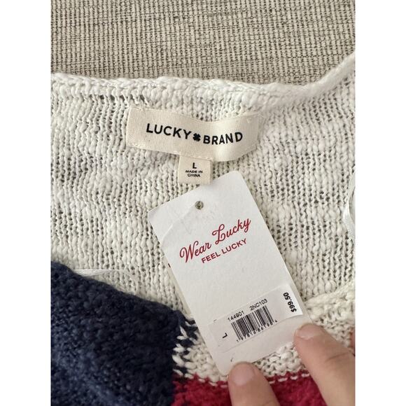Women's Lucky Brand American Flag Sweater Size Large Coastal Preppy Patriotic - Picture 4 of 5